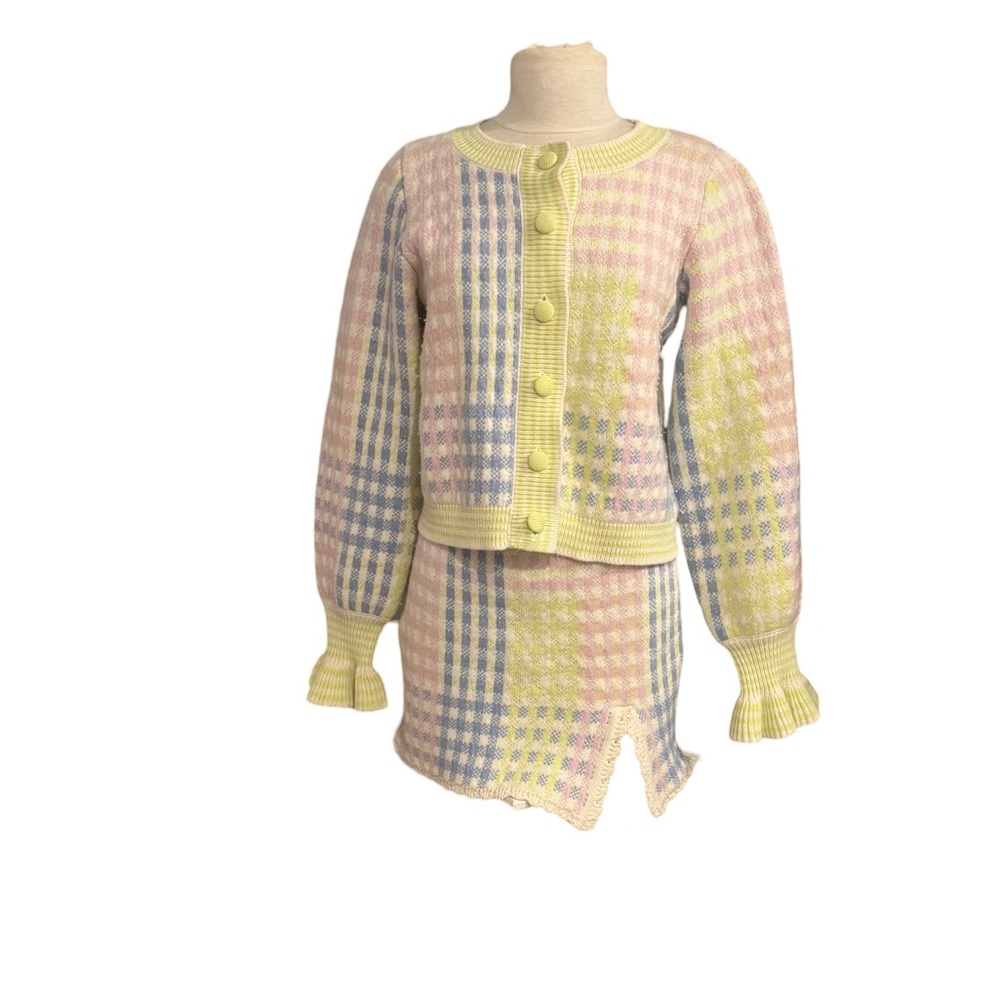 LOVE SHACK FANCY PASTEL cashmere Knit Cardigan and Skirt Set